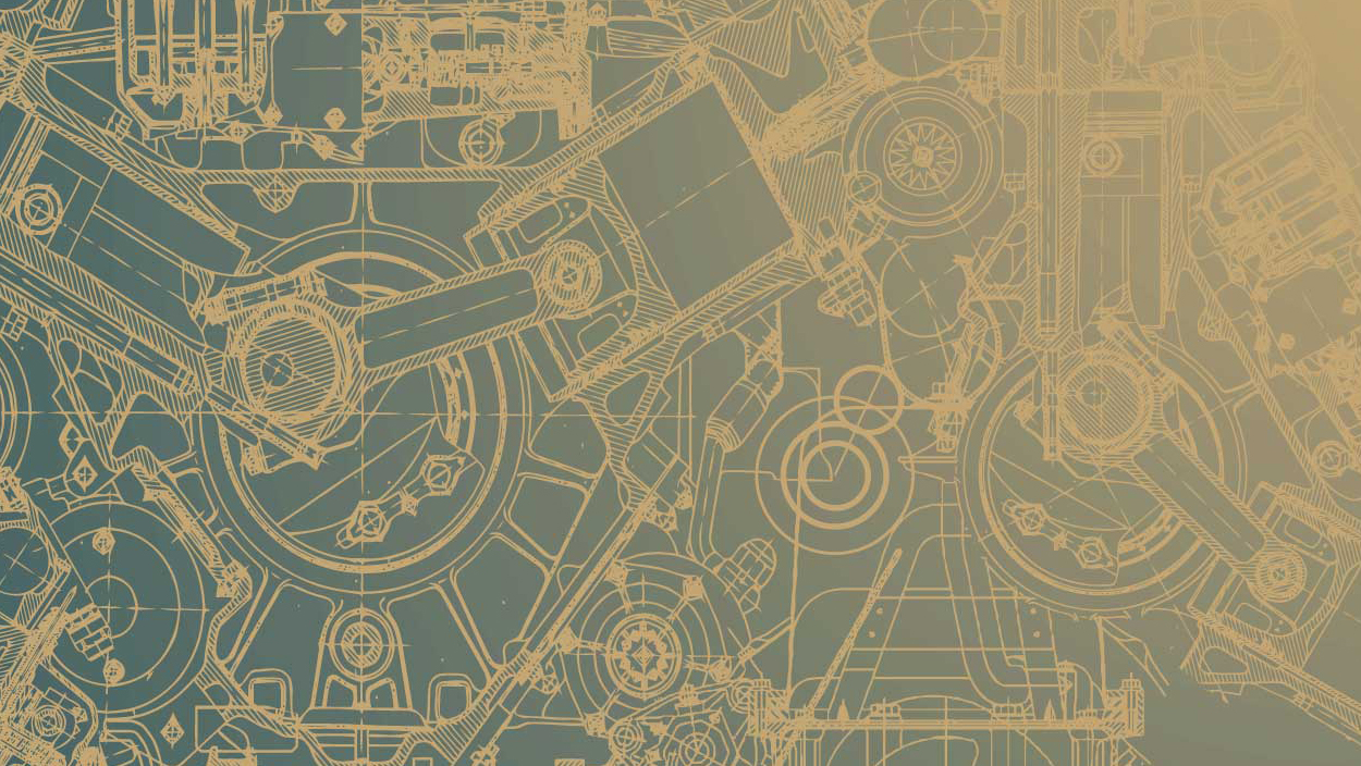 Mechanical background image. Assorted gears and pistons.