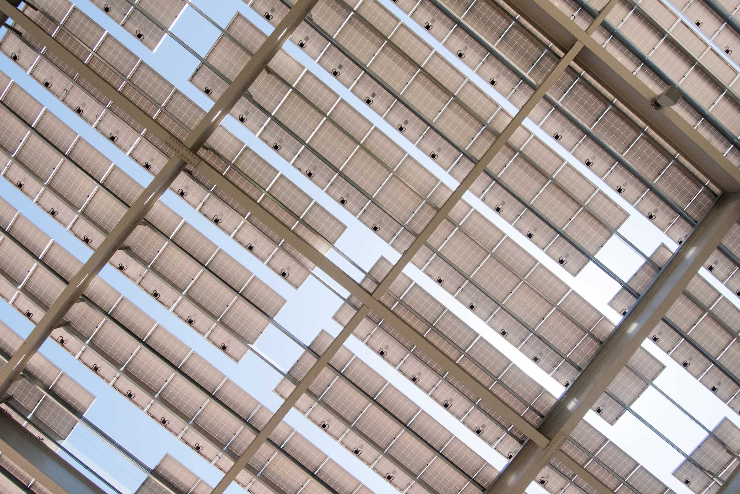 Solar panels at ASU creating a shade structure underneath.