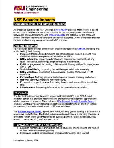 Thumbnail view of the NSF Broader Impacts general guide