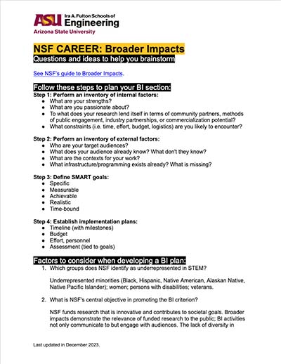 Thumbnail view of the NSF Broader Impacts NSF CAREER guide